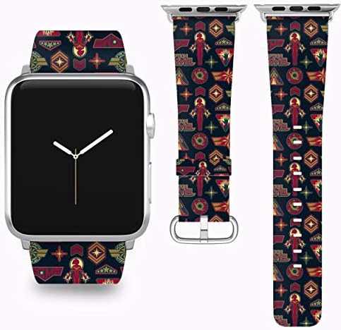 Wrist Band Strap with Captain Marvel Design Compatible with Apple Watch iWatch All Series 38 40 42 44 mm Series 1 Series 2 Series 3 Series 4 Leather Replacement Strap