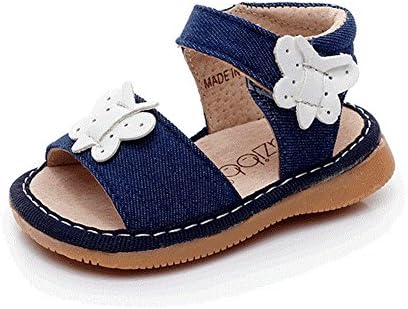 UBELLA Baby Girl's Prewalker Sandals Squeaky Shoes Toddler Punch Strap Flats (Removable Squeakers)