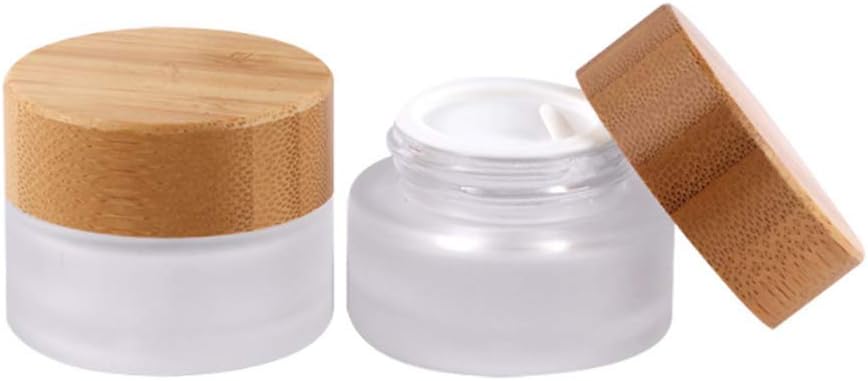 VASANA 2PCS 50ml/50g/1.7oz Environmental Bamboo Lid Frosted Glass Bottle Cream Jars Empty Cosmetic Comtainer For Face Cream Eye Cream Lip Balm Ointments Salves Nail Powder