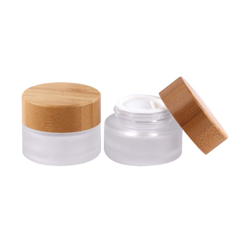 VASANA 2PCS 50ml/50g/1.7oz Environmental Bamboo Lid Frosted Glass Bottle Cream Jars Empty Cosmetic Comtainer For Face Cream Eye Cream Lip Balm Ointments Salves Nail Powder