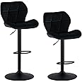 TUKAILAi Velvet Bar Stools Set of 2, Counter Height Barstools with Large Base, Adjustable Swivel Upholstered Bar Chairs with Back & Footrest (Black)