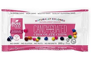 PURE FOOD BY ESTÉE Pure Food By Estee Natural Rainbow Candy Coated Chocolate Chips, 7oz | Cosmic Brownie Sprinkles | Vegan Chocolate | Natural Color Rainbow Chips Sprinkles | Mini Colored Chocolate Chips for Baking | Soy Free, Gluten Free, Dairy Free, Nut Free