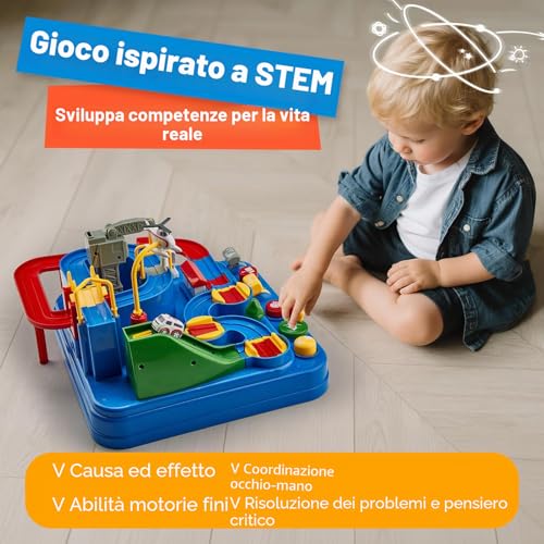 hahaland Track Cars Games Kids 3 4 5 Years Old Race Track Toy Set with Helicopter and 3 Car Educational Toys for Kids Gift