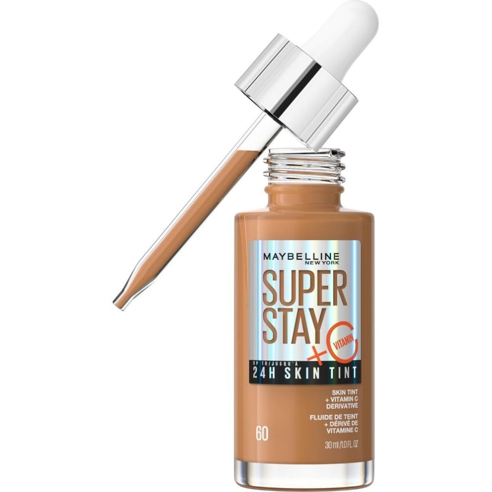 Maybelline Super Stay Skin Tint Foundation, With Vitamin C*, Brighten and Glow Serum Foundation with Long-Lasting, Buildable Coverage, Up to 24H Wear, Vegan Formula, Shade 60