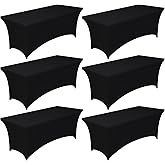 Pureegg Spandex Tablecloth 6ft - 6 Pack, Fitted and Stretch Table Cover for Rectangle Tables, Wrinkle-Resistant and Secure Fabric for Outdoor, Picnic, Party, Wedding, Banquet and Birthday, Black