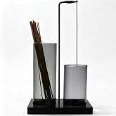2-in-1 Glass Incense Holder with Storage & Ash Catcher for Sticks | Black beech wood Base,Black clip , Applicable Meditation, Yoga &Home Decor