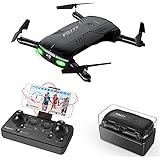 RC Quadcopter Drone with 2 Batteries 2.0MP Camera Live Video Foldable Arms Pocket Mini Drone for Beginners 2.4G 6-Axis Headless Mode RTF Helicopter