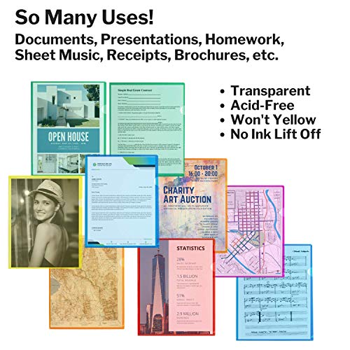 Dunwell Clear File Folders Sleeves (6 Pack, Assorted 6 Colors), Acid