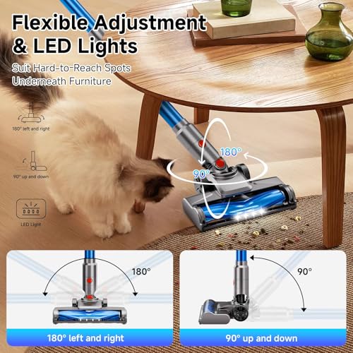 fenhua Cordless Vacuum Cleaner, Powerful Stick Vacuum Cleaner for Home with Rechargeable Battery, 6-in-1 Lightweight Handheld Vacuum, 45 Mins Runtime for Hardfloor & Carpets Pet Hair (Blue)