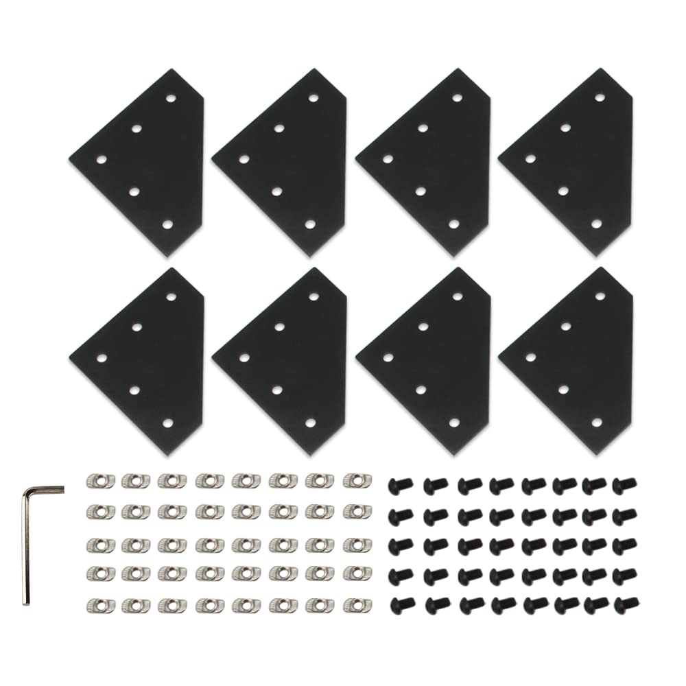 Zeberoxyz 8PCS/Kit Black L Shape Corner Bracket Plate with Screws and T-Nuts, 5-Hole 90 Degree Joint Board Plate for 3030 Series Aluminum Profile 3D Printer Frame (3030 Series Black-L with Nut)