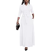 Runwind Women Church Maxi Dresses 3/4 Sleeve Button Down Print Casual Office Dress African