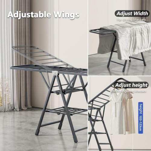 Foldable Clothes Drying Rack, 3 Tier Laundry Dry Rack Height Adjustable Clothes Hanger Stand Drying Racks, Carbon Steel Laundry Drying Rack Stand for Sheets Towels (180cm)