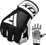 RDX MMA Gloves Sparring Martial Arts Grappling Cowhide Leather Training UFC Cage Fighting Combat Punching Bag Gel Mitts,Black,X-Large