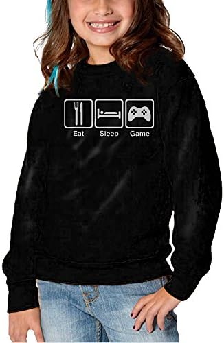 Eat Sleep Game Kids Black Long Sleeve Hoodie Hooded Sweatshirt 5-6 Toddler