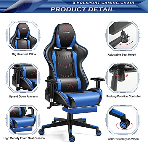 XVOLSPORT Massage Gaming Chair with Footrest Reclining High Back