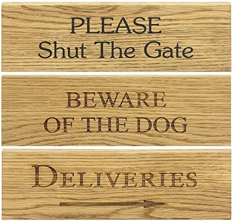 Solid Oak Signs. Custom Personalised & Engraved with Your Message. Shut The Gate, Deliveries, Beware of the Dog, No Cold Callers etc. Hard Wood