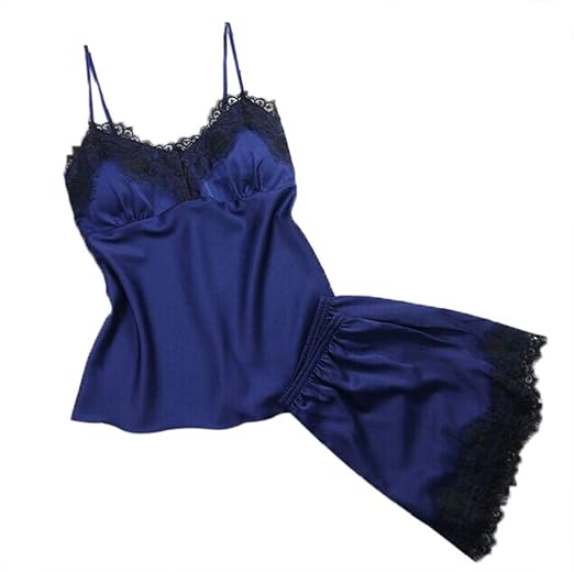 Manadlian Damen Dessous Sets Frauen Nachtwäsche Ärmellos Gurt Nachtwäsche Satin schneiden Cami Tops Pyjama-Sets Spitze Chiffo