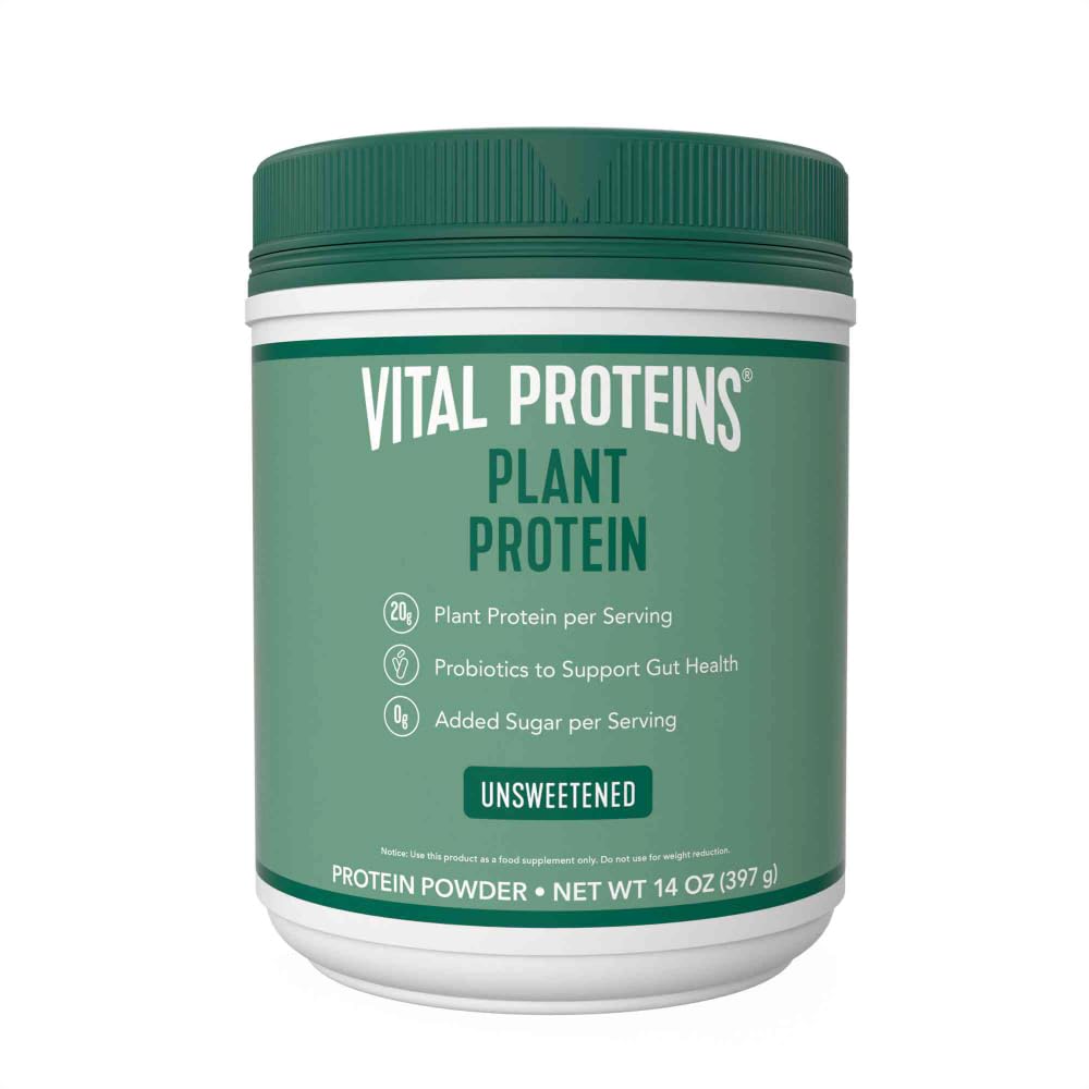 Vital Proteins Vegan Protein Powder – 20g Plant Based Protein with Chickpea – 1B CFU Probiotic for Gut Health, No Added Sugar – Unsweetened, 14 oz
