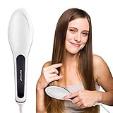 Konmison Hair Straightener Brush UPGRADED WITH TEMPERATURE LOCK Function, Electric Ceramic LCD Hair Straightening Iron, Instant Silky Straight, Anion Hair Care, Detangling Styling Comb