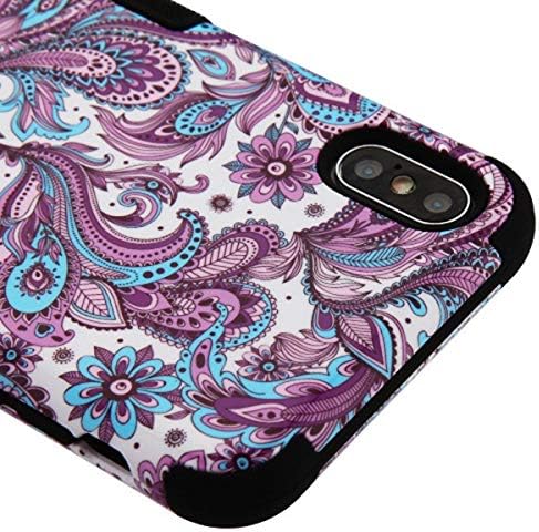 Kaleidio Case for Apple iPhone Xs Max (6.5") [TUFF] Hybrid 3-Piece Armor [Shockproof] Dual Layer Impact Rubber Cover [Purple Flower Paisley Design]