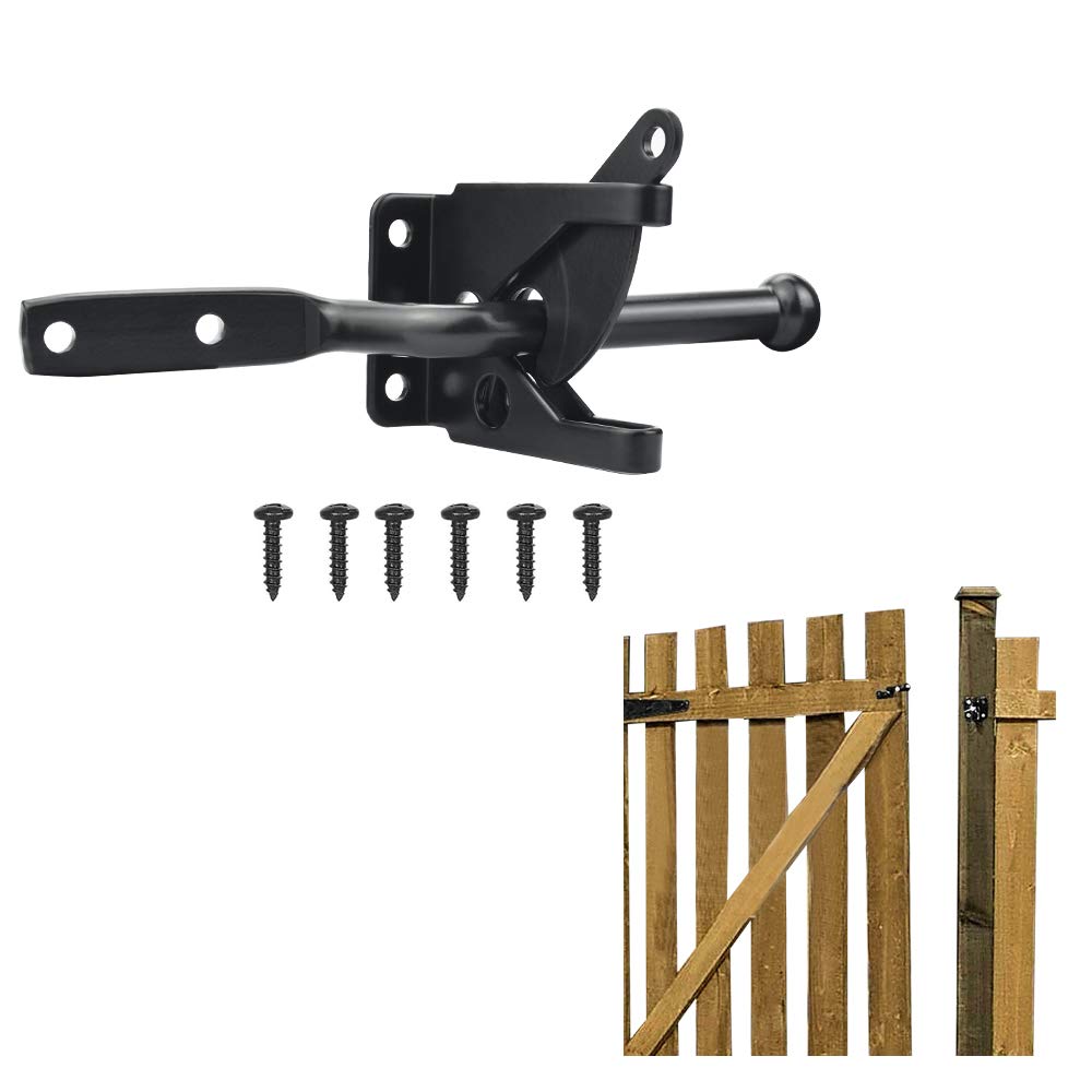 Favengo Stainless Steel Gate Latch Automatic Gravity Lever Fence Gate Lock Suffolk Latch Medium Auto Gate Catches Black Door Lock with M6 * 30 Scews for Wooden Gate Garden Gate and Fence Gate
