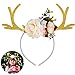 Tinksky Funny Deer Antler Headband with Flowers Blossom Novelty Party Hair Band Head Band Christmas Fancy Dress Costumes Accessory Christmas Birthday Gift for kids girls (Khaki)