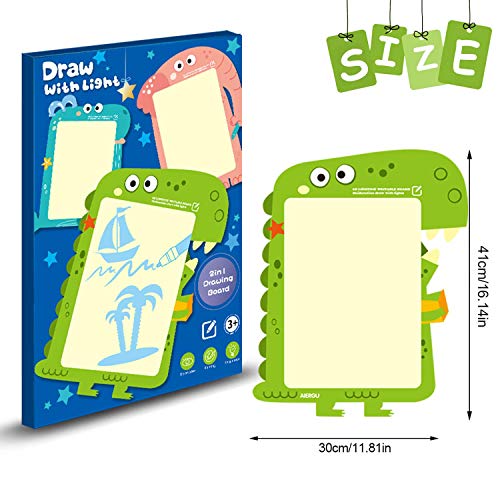 Farielyn-X Draw with Light-Fun Drawing Board Pad Tablet for Kids- Glow LED Child Sketchpad - Doodstage Light Drawing Fun and Developing Toy Gift Luminous Drawing 2 in 1 Board Set（Dinosaur - A3 Size） - Thumbnail 4