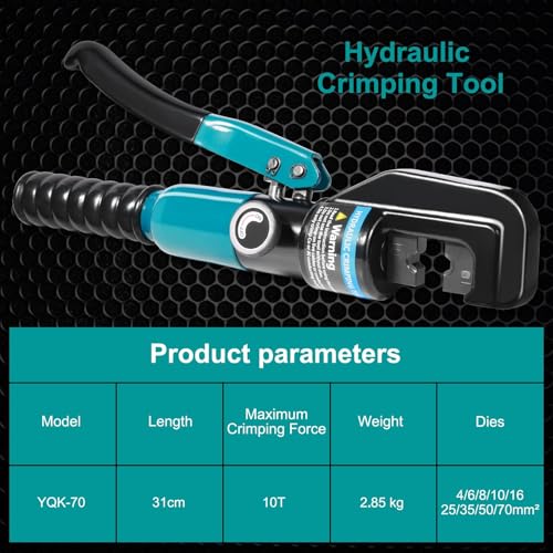 Hydraulic Crimping Tool, 10-Ton Crimper for 12-2/0 AWG Wire, Battery Cable & Cable Lugs, with 9 Dies for Wire Terminals, Railing & Lug Crimping