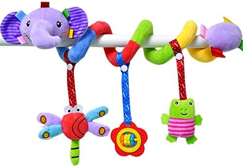 Samber Multi-functional Stroller Toy Baby Bed Cot Spiral Hanging Toys Baby Infant Pushchairs Pram Crib Arch Plush Animal Toy with Ringing Bell for Baby Bed/D