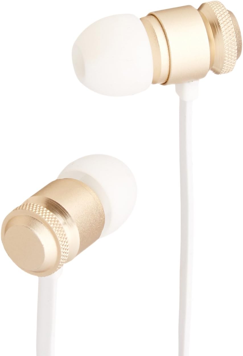 AmazonBasics In-Ear Headphones with Flat Cable and Universal Mic - Gold