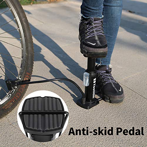Toolitin Bike Pump Mini Bike Floor Pump Portable Bicycle Pump with Presta Schrader Valves Gas Needle Hand Foot Activated Air Pump for Road Bike Mountain Bike Balls Balloons (Black)