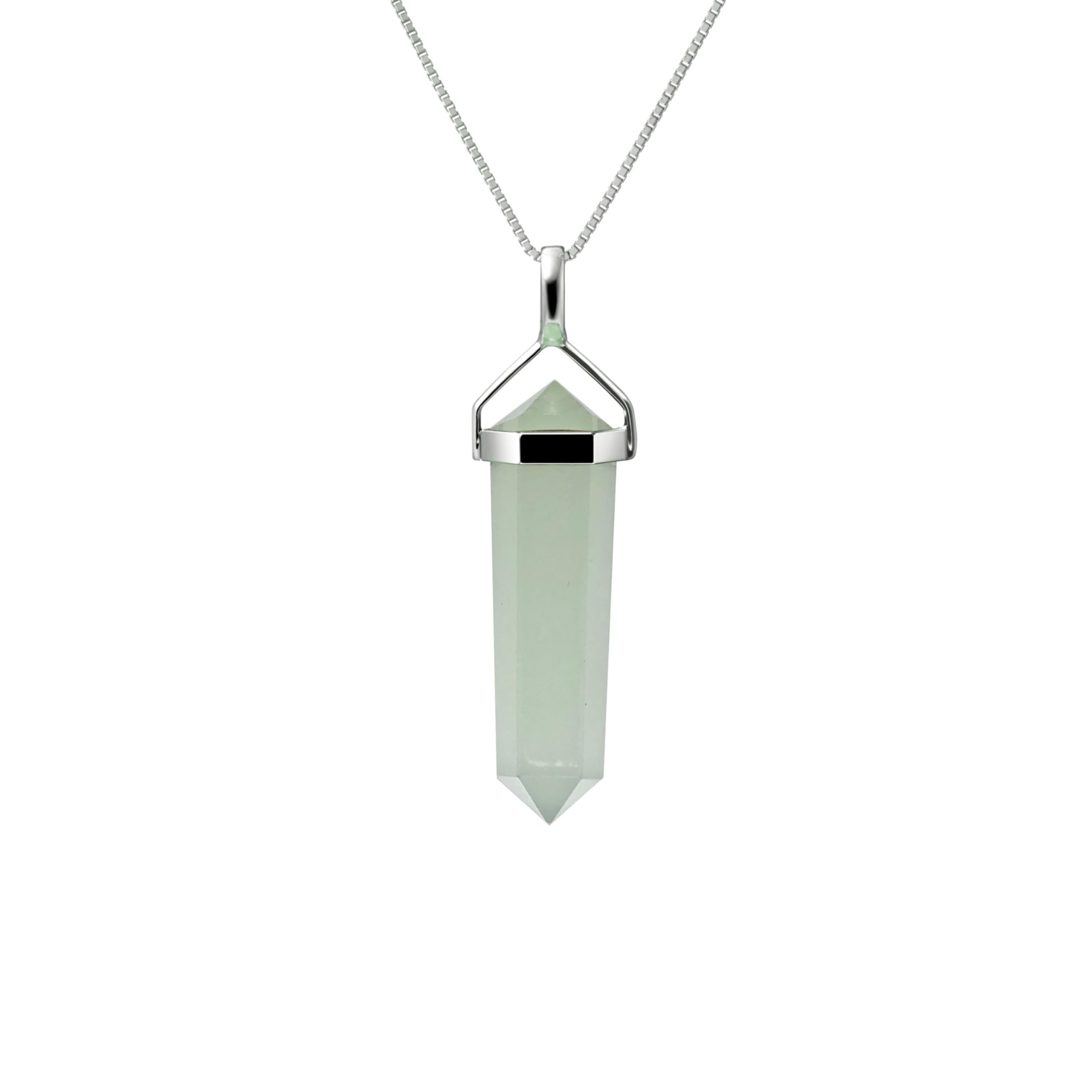 Franki Baker Small Natural Green New China Jade & Sterling Silver Double Point Pendant Necklace. Pendant Length: 13.4mm Chain Length: 50cm