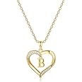Yesteel Heart Initial Necklaces for Women, 14K Gold Plated Cubic Zirconia Heart Pendant Necklace, Dainty Initial Charm Necklace Letter A to Z Jewelry for Women Girls