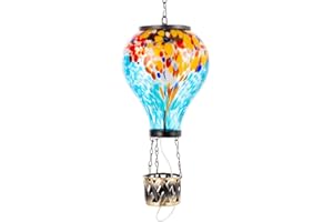 Giole Solar Hot Air Balloon Lantern with Flame, Unique Hot Air Balloon Solar Lanterns with LED Candle Light, Waterproof Outdoor Lanterns Decor for Yard, Patio, Garden, Porch