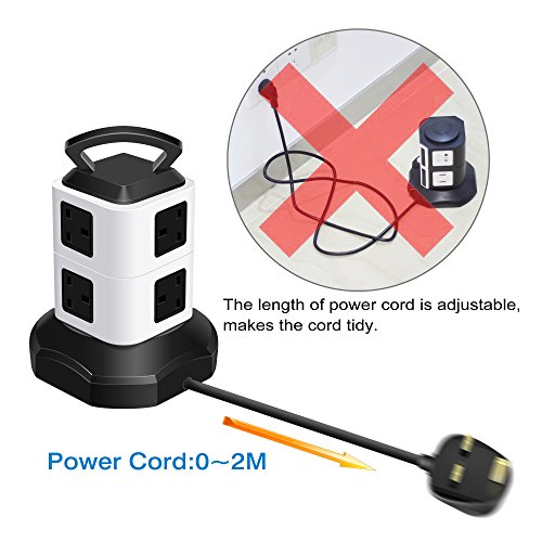JZBRAIN Extension Tower Extension Lead USB Surge Protector Power Strip
