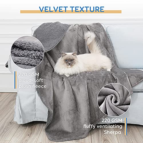 Pawque Pet Blanket 30”x40”, Waterproof Sherpa Fleece Pet Blanket Soft Breathable Throw for Dog Puppy Cat, Fluffy Premium Thermal Blanket Dog Blanket for Couches, Sofa, Bed and Car, Grey