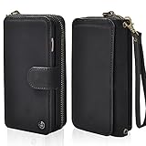 CORNMI iPhone 8 Plus Case, iPhone 7 Plus Mulit Functional Wallet Case, Vintage Leather Strong Magnetic Flip Wallet Case with 10 Credit Card Holder & Wrist Strap & Mirror for iPhone 7 Plus - Black