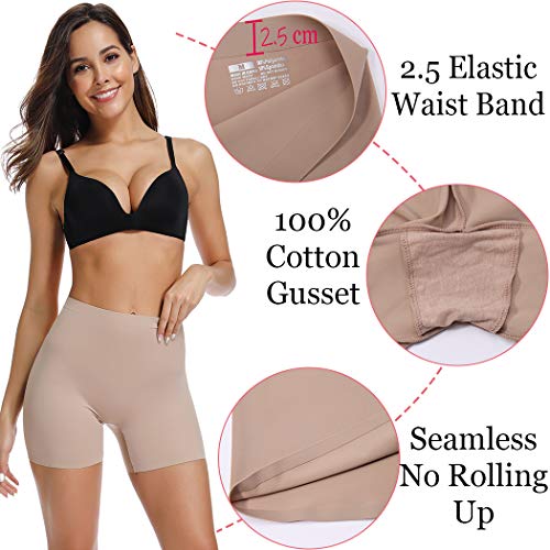 WOWENY Mid-Rise Smooth Slip Shorts Panty for Women Under Dress Anti Chafing Boyshort Safe Panties (Beige, XX-Large)