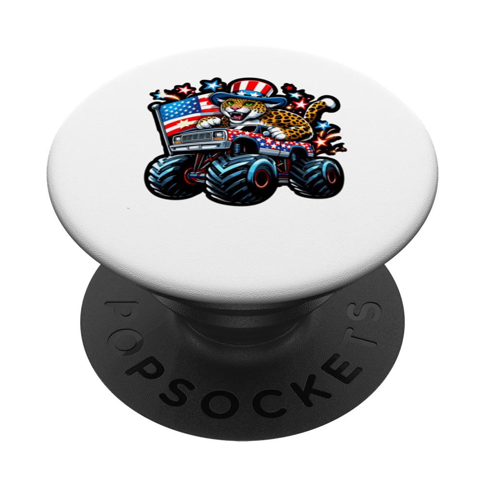 Patriotic Leopard 4th July Monster Truck American PopSockets Swappable PopGrip