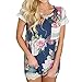 kigod Women's Casual Floral Print Tops Blouse Crew Neck Short Sleeve T-Shirt with Pocket (Navy, Medium)