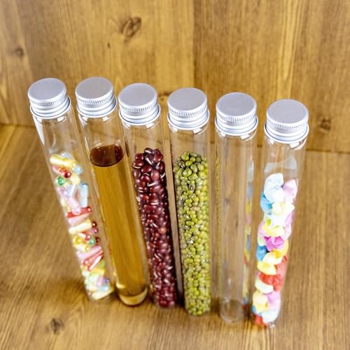 Jarvials 6 Pièces 90ml de Fiole en Verre Transparente de avec Couvercle en Aluminium, Tube a Essai Verre, Etc, Approprié à La Décoration de Laboratoires Scientifiques (6,90ml)
