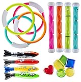 Kiddybrain 18 Piece Diving Pool Toy Set Diving Sticks (4 pcs) Toy Rings (4 pcs) Toypedo Bandits (4 Pcs) and Under Water Treasure Gift Set (6 pcs) Summer Fun Underwater Sinking Swimming Pool Toy for Ki