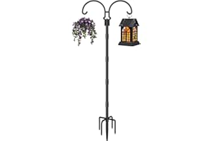 AnBaiMei Adjustable Double Shepherds Hooks for Outdoor with Sleeve, 92 Inch Heavy Duty Bird Feeder Pole Stand with 5 Prong Base for Hanging Plant, Hummingbird Feeders, Solar Lantern, Wind Chime, 1 Pcs