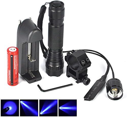PRO Hunting 501B Blue LED Flashlight 18650 Torch lamp+Pressure Switch+Charger+Mount