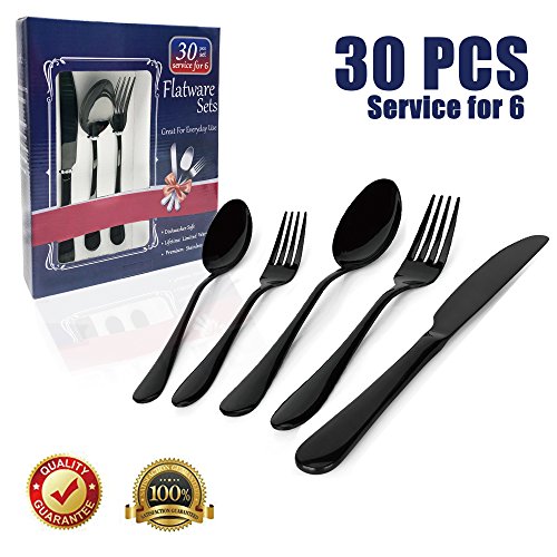 Stainless Steel black Silverware Set,30-Piece Flatware Set Suitable for Families, Kitchens, Hotels or Restaurants - Service for 6 (Mirror Black) - Thumbnail 7