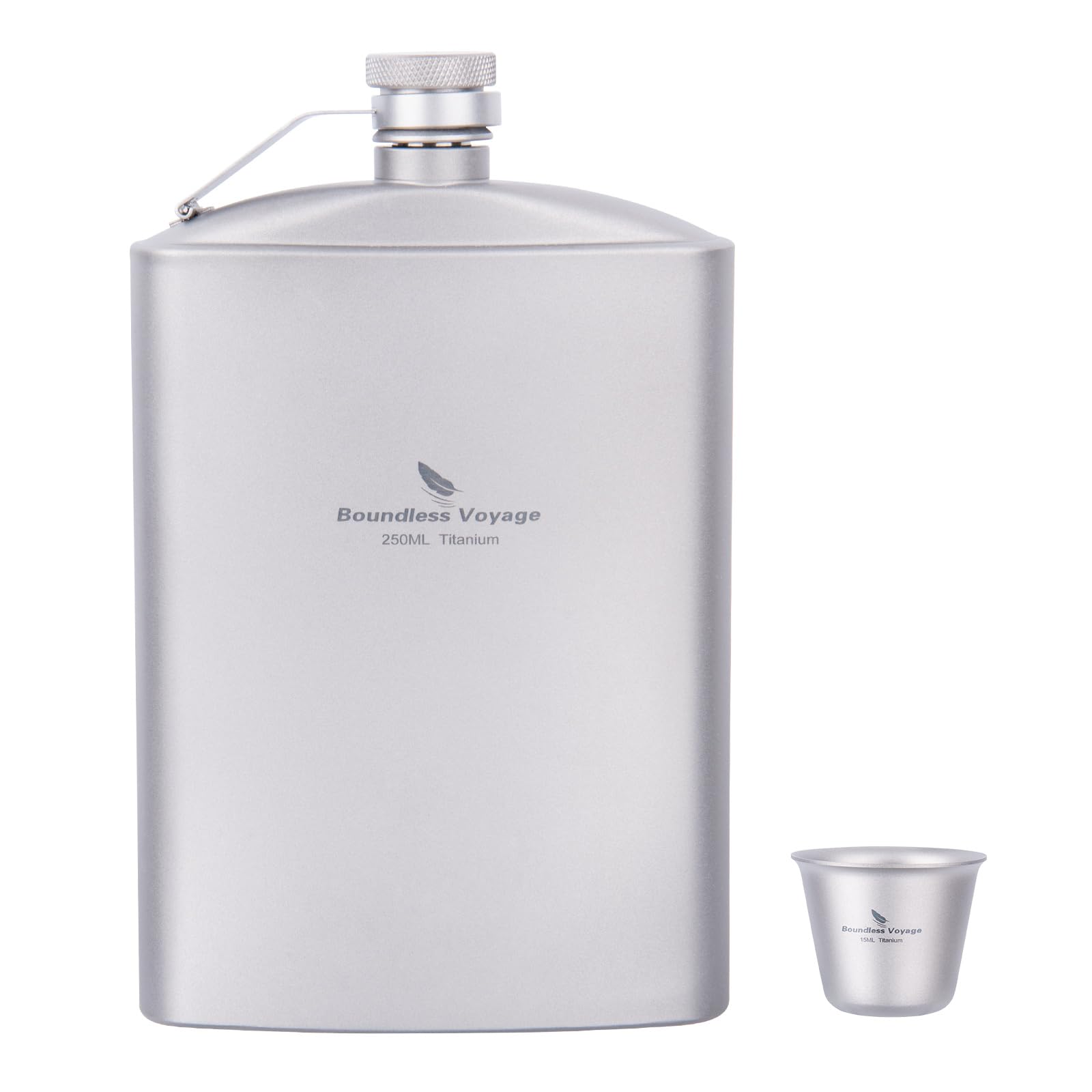 iBasingo 250ml Titanium Hip Flask with Funnel Cup Pocket Camping Outdoor Flat Alcohol Bottle Whisky Wine Pot Mug Travel Picnic Drinkware Ti3064D