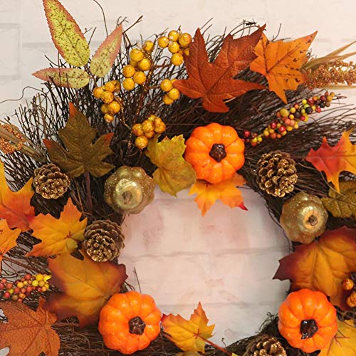 Fall Maple Leaf Pumpkin Wreath Christmas Artificial Wreath Front Door Decoration Thanksgiving Decorative Garland - Thumbnail 4