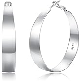 VEEDOFA 10mm Wide Tapered Gold Silver Hoop Earrings for Women with Hypoallergenic 925 Sterling Silver Post, 14K Gold Plated 925 Sterling Silver Earrings for Women Trendy Non Tarnish 30/40/50/60mm