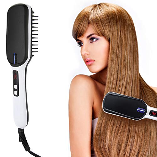 Portable Anion Hair Straightener Brush Frizz-Free Straightening Hair Brush Hair Care Straight Heated Comb with Temperature Inductor EU Plug - Thumbnail 4