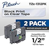 Brother Genuine P-touch TZE-1312PK Tape, 1/2" (0.47") Standard Laminated P-touch Tape, Black on Clear, Perfect for Indoor or Outdoor Use, Water Resistant, 26.2 Feet (8M), Two-Pack